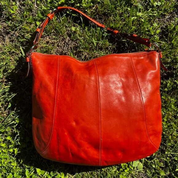 Coach Leather Shoulder Bag – Bold Red-Orange Full-Grain Cowhide, Silver Hardware - Picture 3 of 7